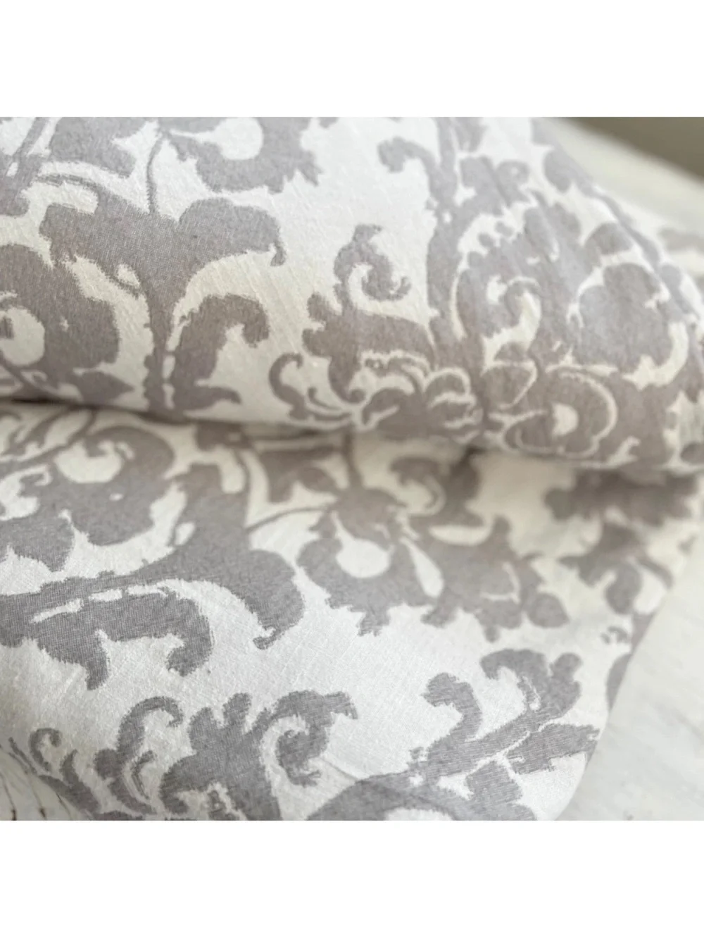 Pottery Barn Jacquard Medallion Cotton Linen Queen Duvet Cover Gray Taupe Scroll
